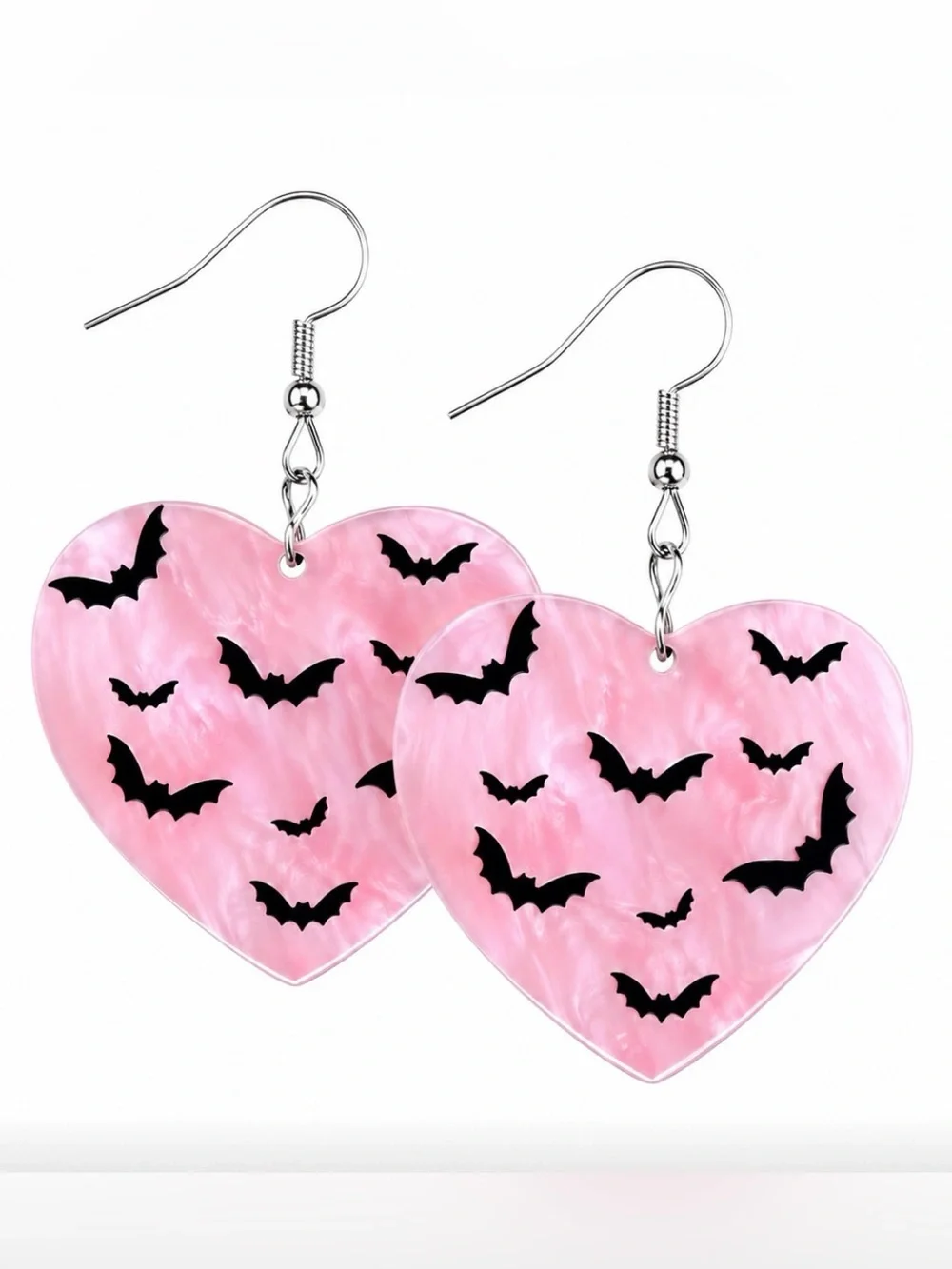 Girly Goth Pink Bat Heart Earrings - NEW